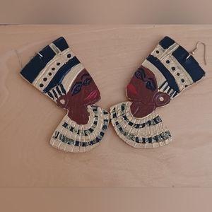 Leather Earrings with Egyptian Theme – Black